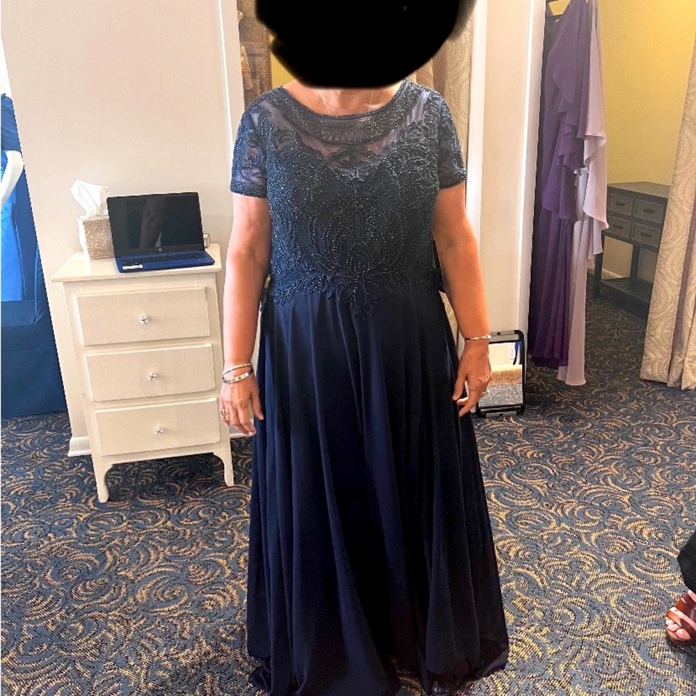 MGNY beaded navy formal